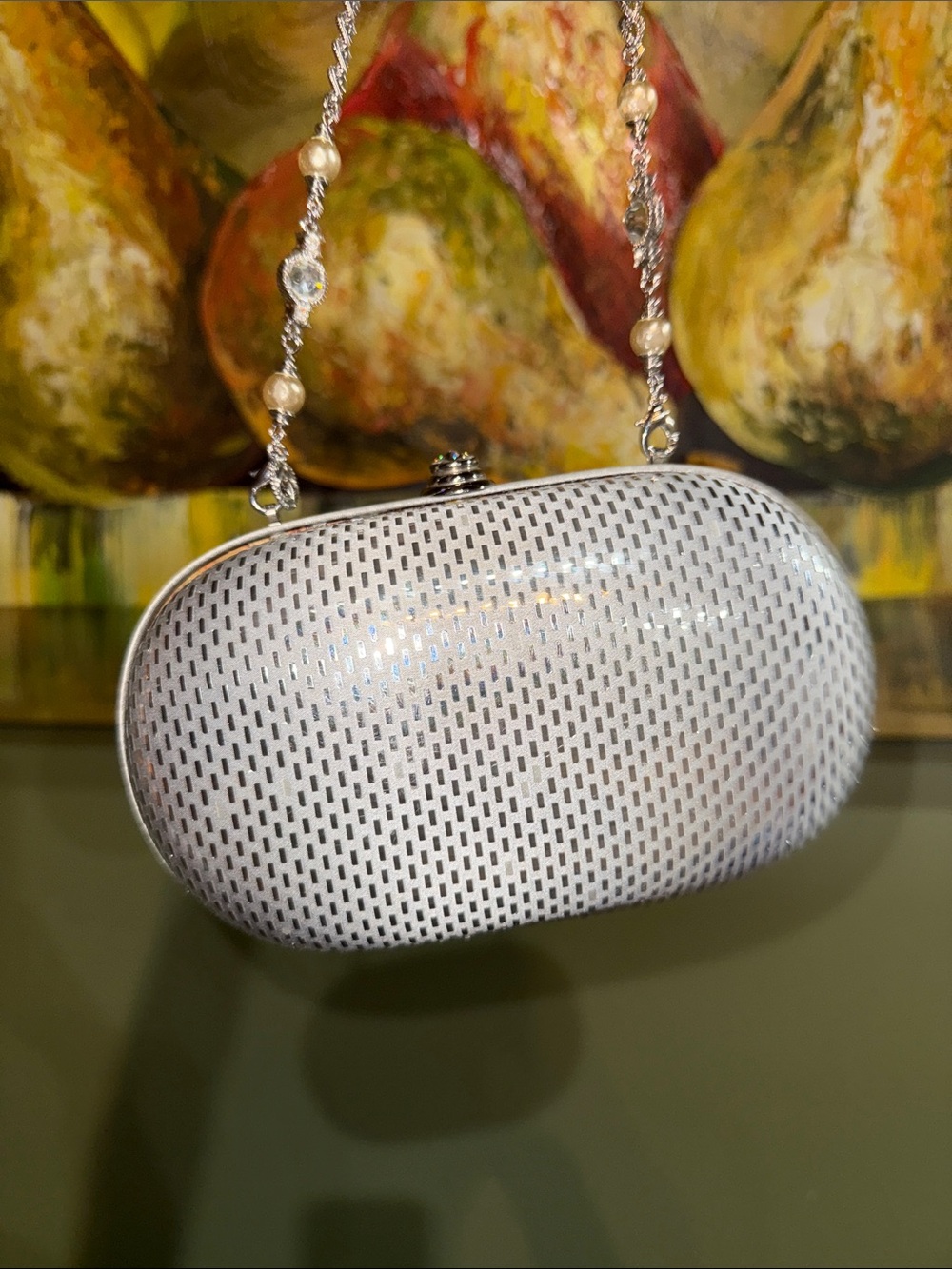 ♦️ ST. JOHN Italy evening bag clutch vintage metallic silver paillette - Picture 9 of 9